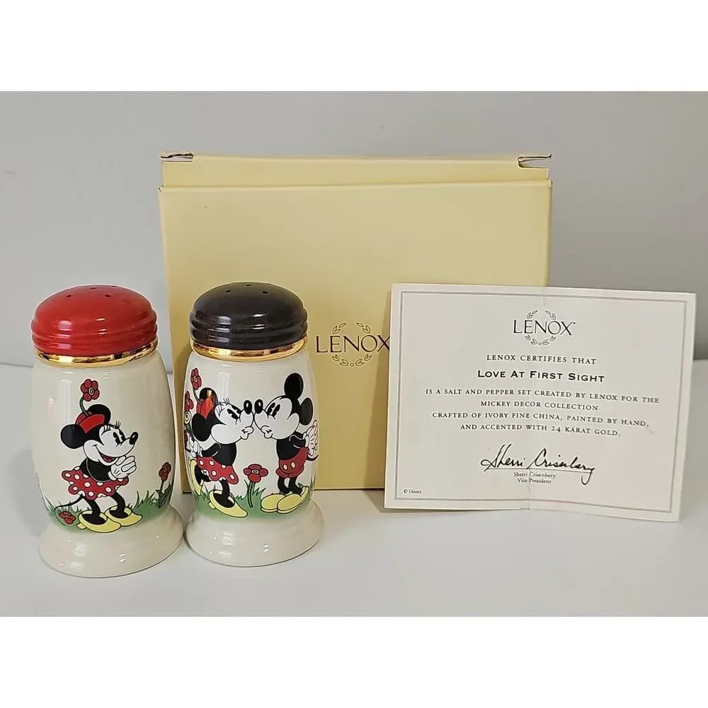 New Box Lenox Mickey Minnie Salt Pepper Shakers Love At First Sight COA Disney